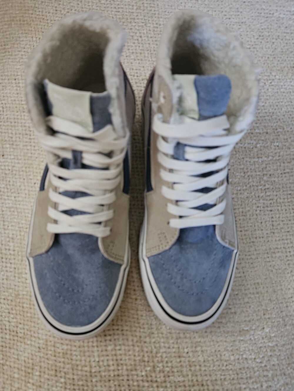 Vans High-Top Faux-Shearling Women's Sneakers in Blue and Cream